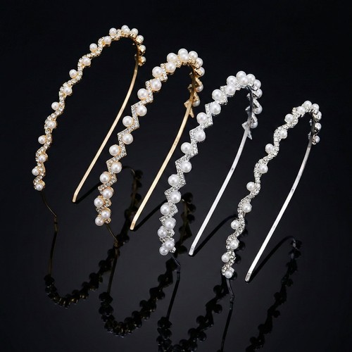 Pearl rhinestone headband - rhinestone, wavy